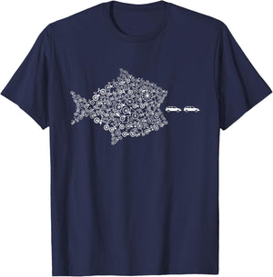 Street Trek Bicycle Fish Eats Car Climate Cycling Jersey T-Shirt - T-Shirt | Navy