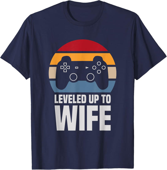 Leveled Up To Wife Gifts Newly Married Couple T-Shirt - T-Shirt | Navy