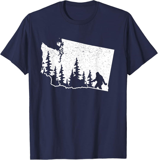 Washington Bigfoot Sasquatch & Trees Silhouette State Pride T-Shirt - T-Shirt | Navy