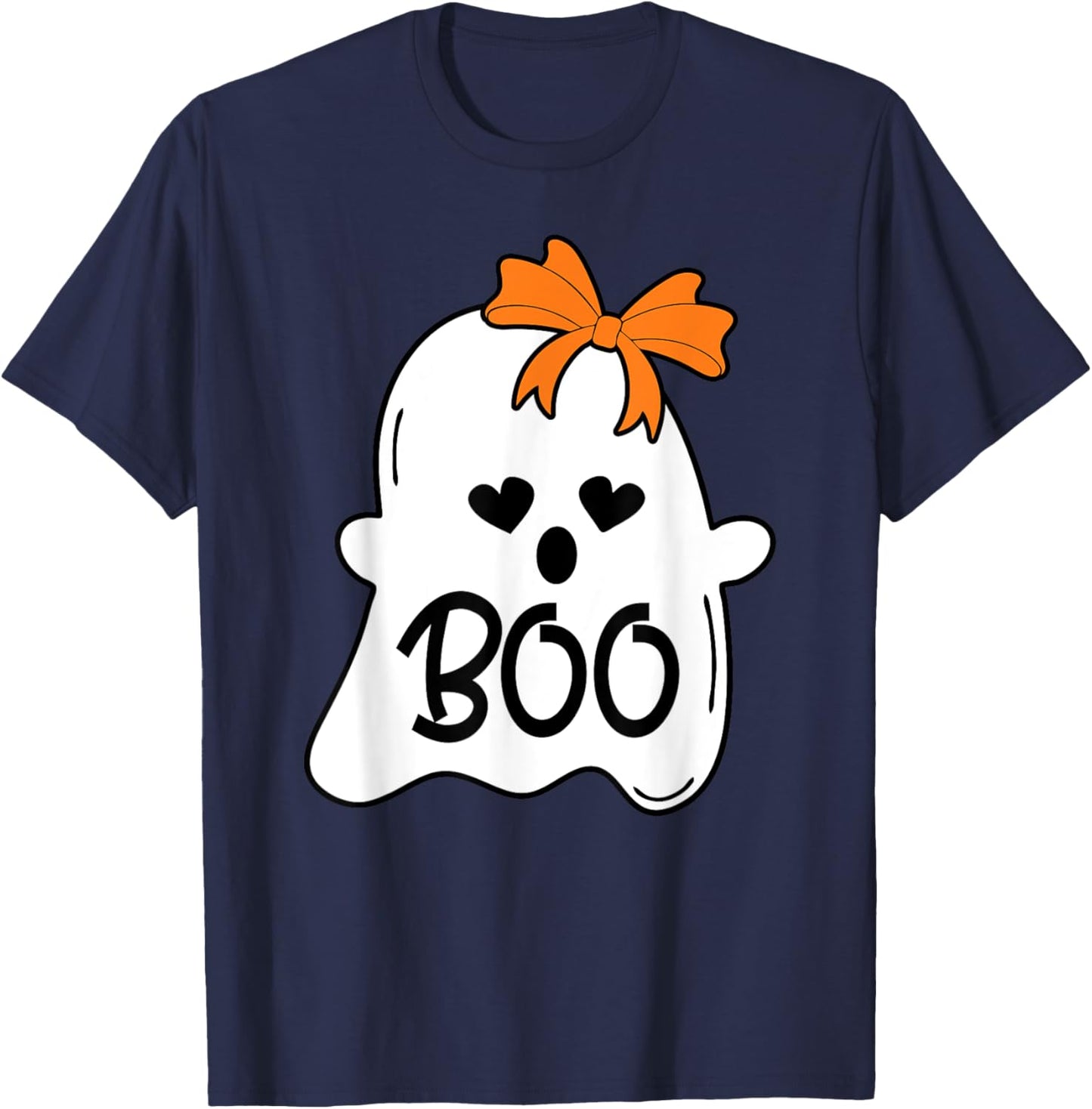 Ghost with Bow Boo Girls Halloween T-Shirt - T-Shirt | Navy