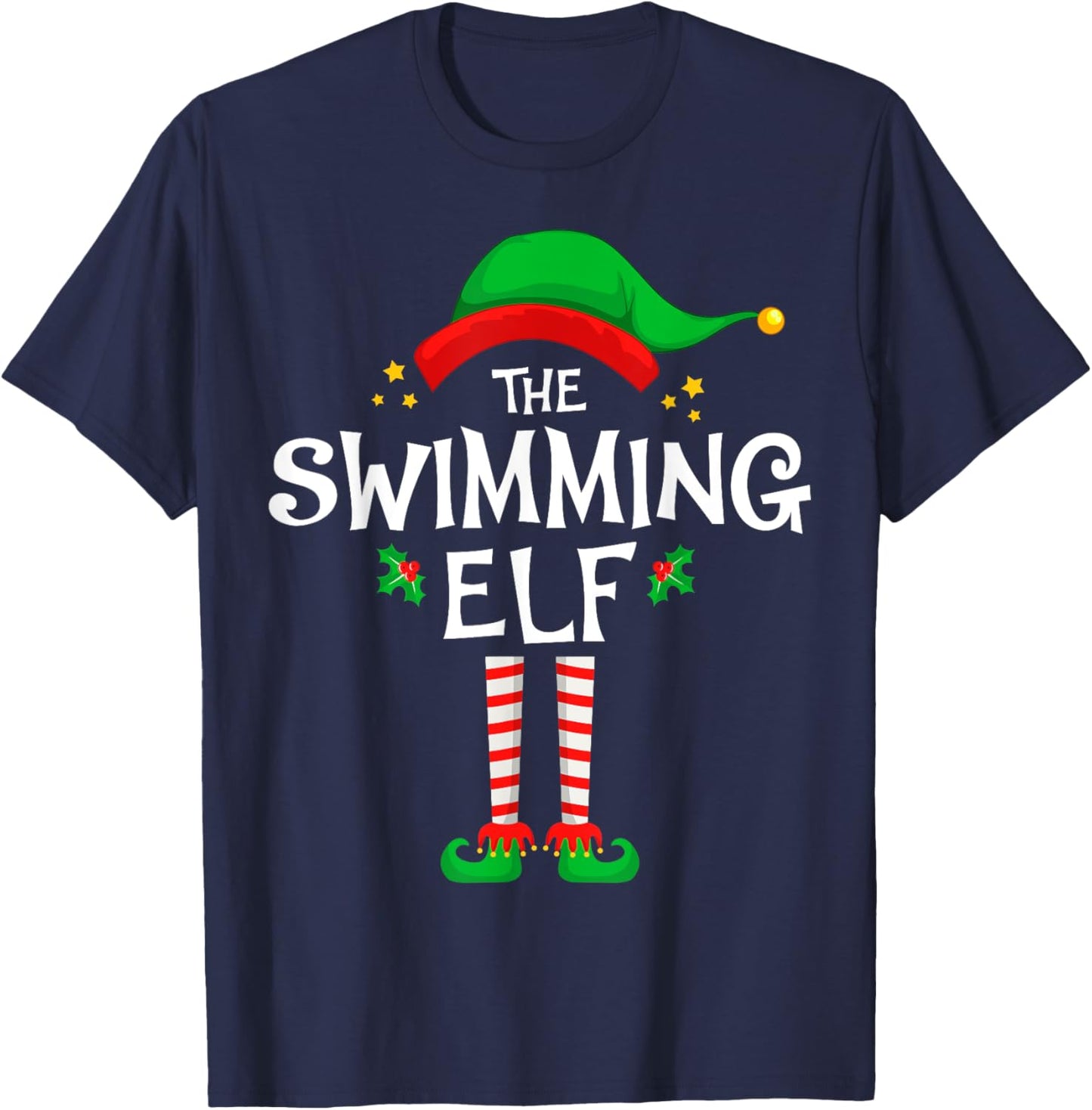 The Swimming Elf Christmas Family Matching Group T-Shirt - T-Shirt | Navy