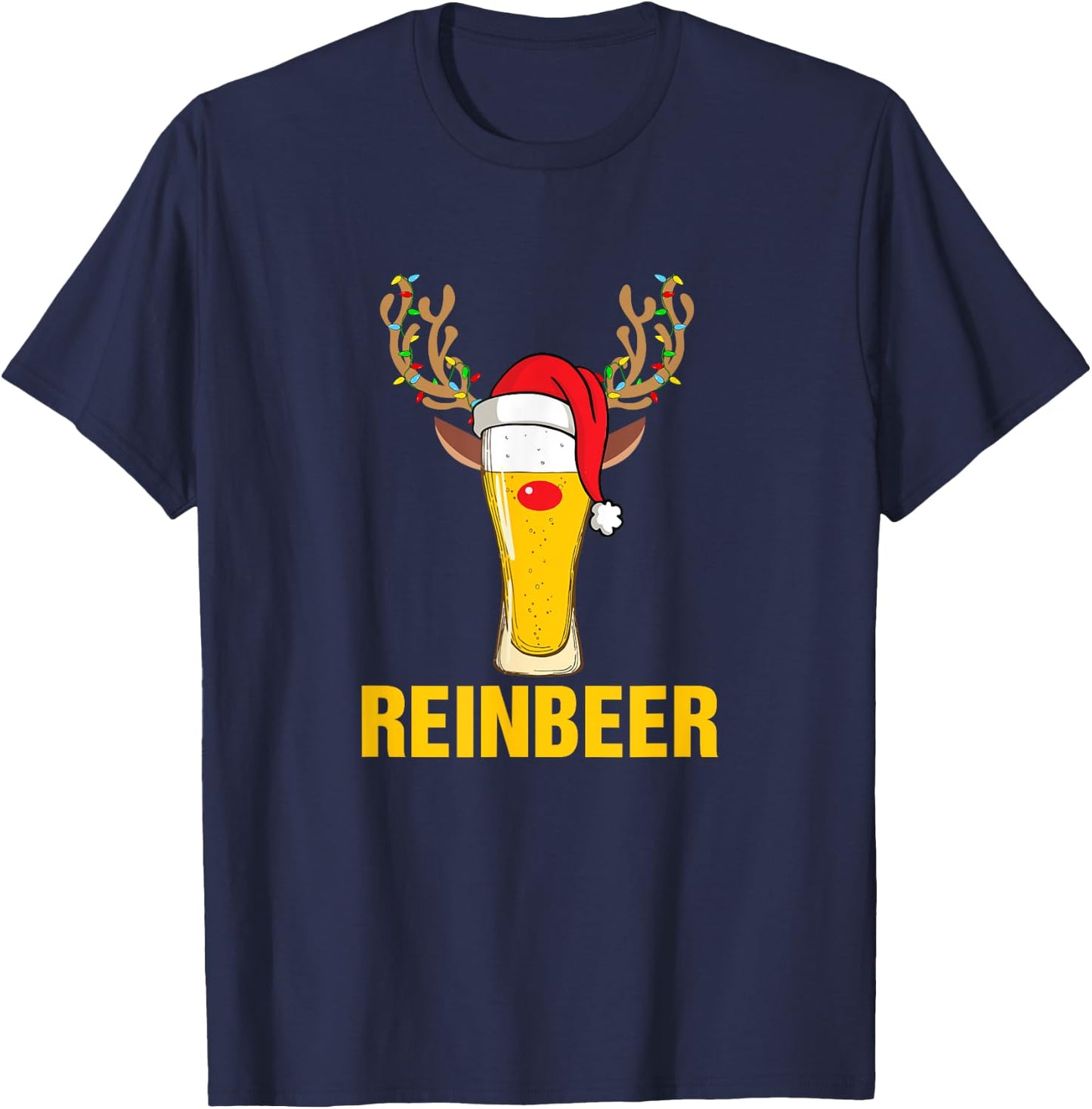 Reinbeer Santa Claus Reindeer Beer Funny Christmas Drinking T-Shirt - T-Shirt | Navy
