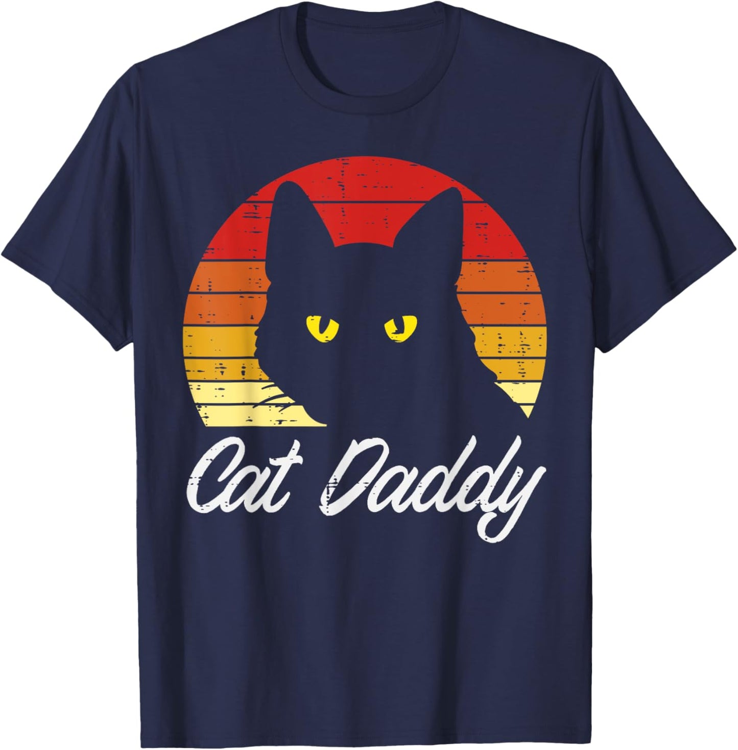 Black Cat Daddy Sunset Retro Feline Animal Pet Dad Men Boys T-Shirt - T-Shirt | Navy
