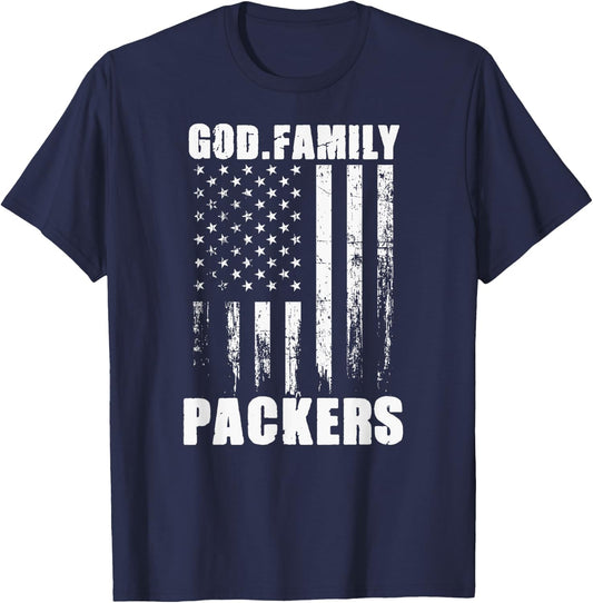 Austin Packers God. Family. Vintage USA Flag T-Shirt - T-Shirt | Navy
