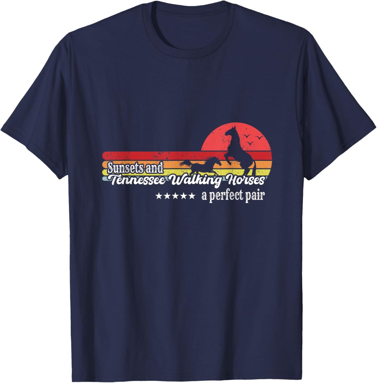 Vintage Sunset Horse Riding Tennessee Walking Breed Cowgirl T-Shirt - T-Shirt | Navy