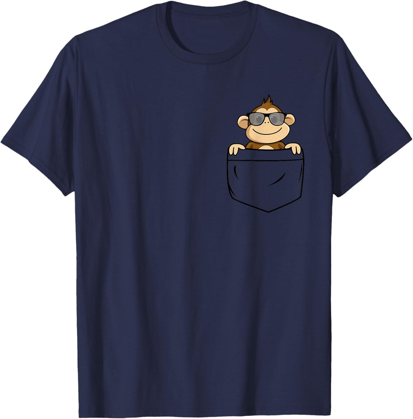 Cute Monkey In My Pocket Smiling With Sunglasses T-Shirt - T-Shirt | Navy