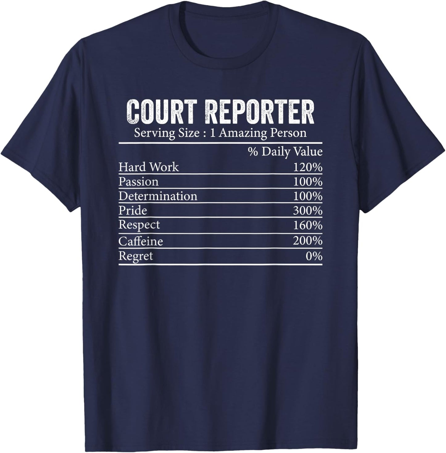 Funny Court Reporter Nutrition Facts Information Men Women T-Shirt - T-Shirt | Navy