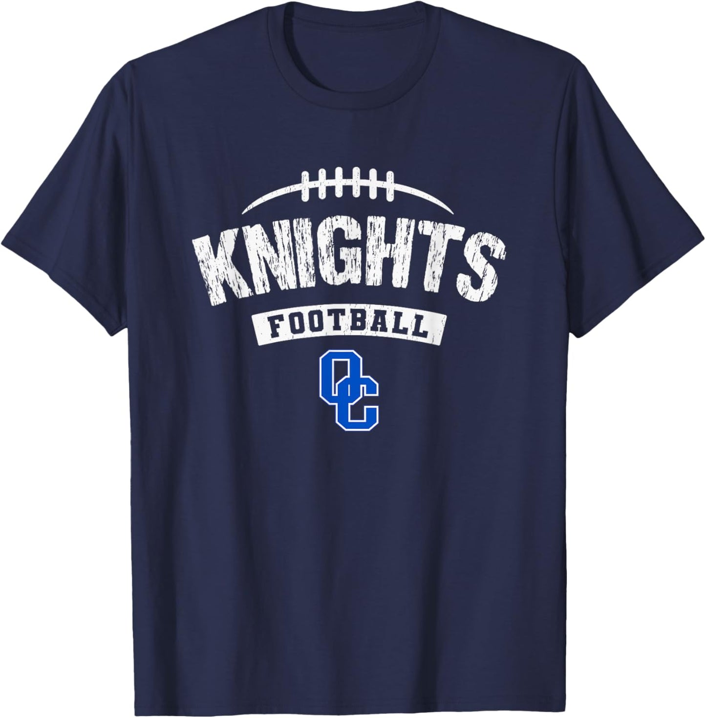 Oak Creek Knights Logo Football Distressed HS T-Shirt - T-Shirt | Navy
