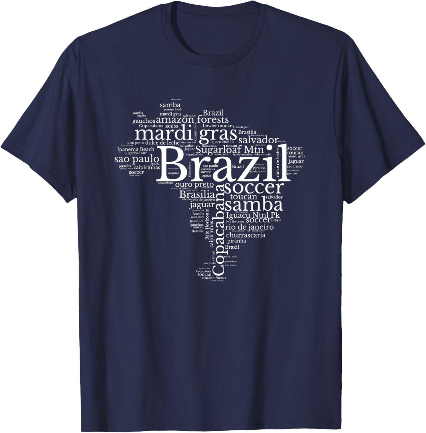 Brazil Map Brazilian Soccer Copacabana Brasil Men Women Gift T-Shirt - T-Shirt | Navy