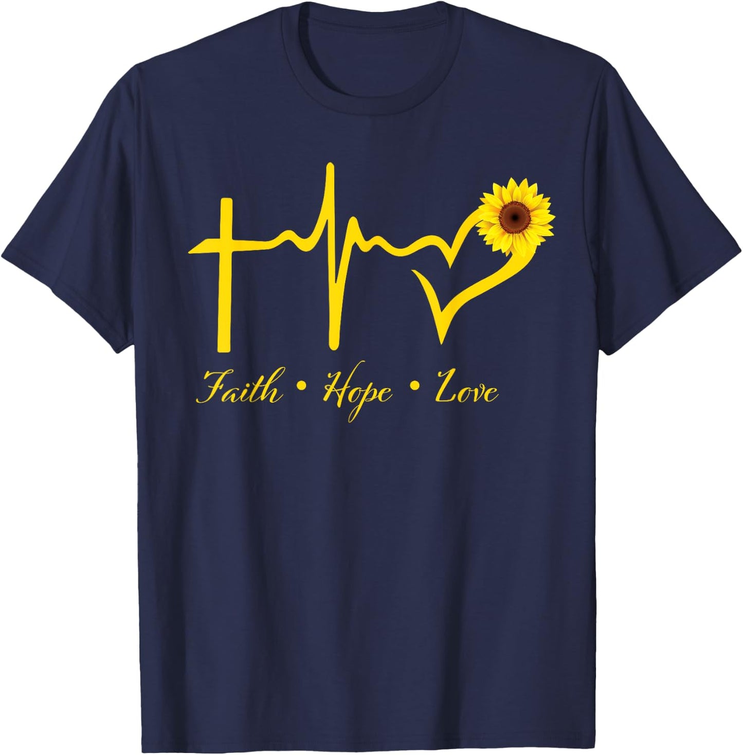 Faith Hope Love Christian Gifts Women Sunflower Religious T-Shirt - T-Shirt | Navy