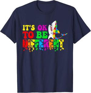 Autism Awareness Cute Shark Animal Its Ok To Be Different T-Shirt - T-Shirt | Navy