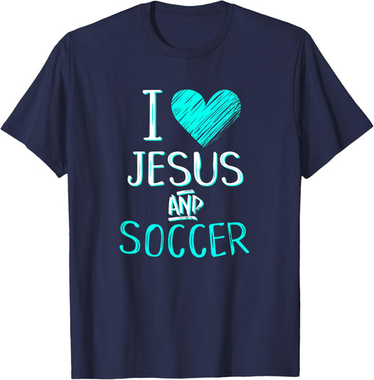 I Love Jesus And Soccer Christian Futbal Goalie Gift Shirt T-Shirt - T-Shirt | Navy