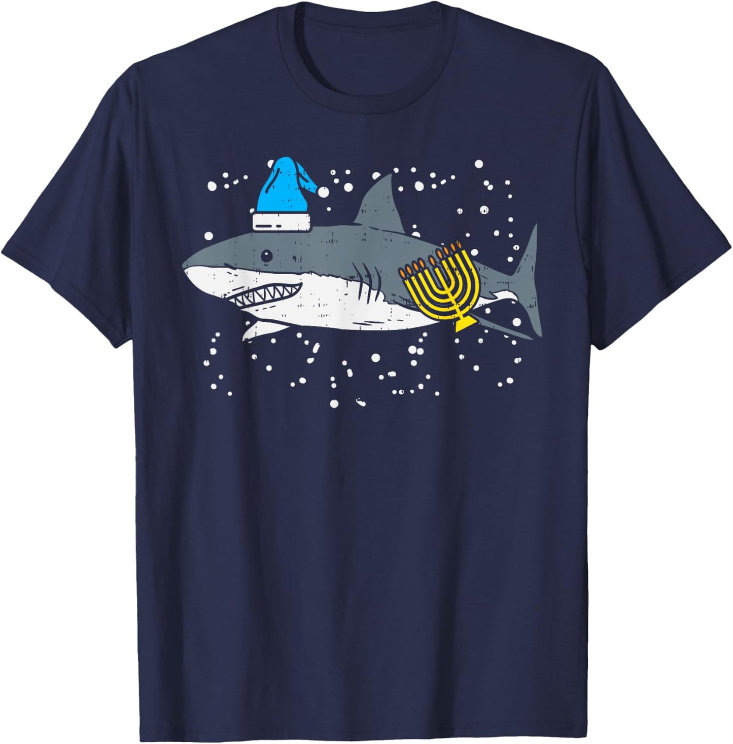 Jewish Shark Menorah Funny Hanukkah Chanukah Animal Gift T-Shirt - T-Shirt | Navy