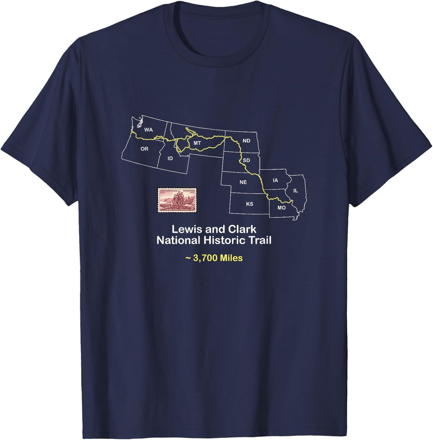 Route Map of the Lewis and Clark National Historic Trail T-Shirt - T-Shirt | Navy