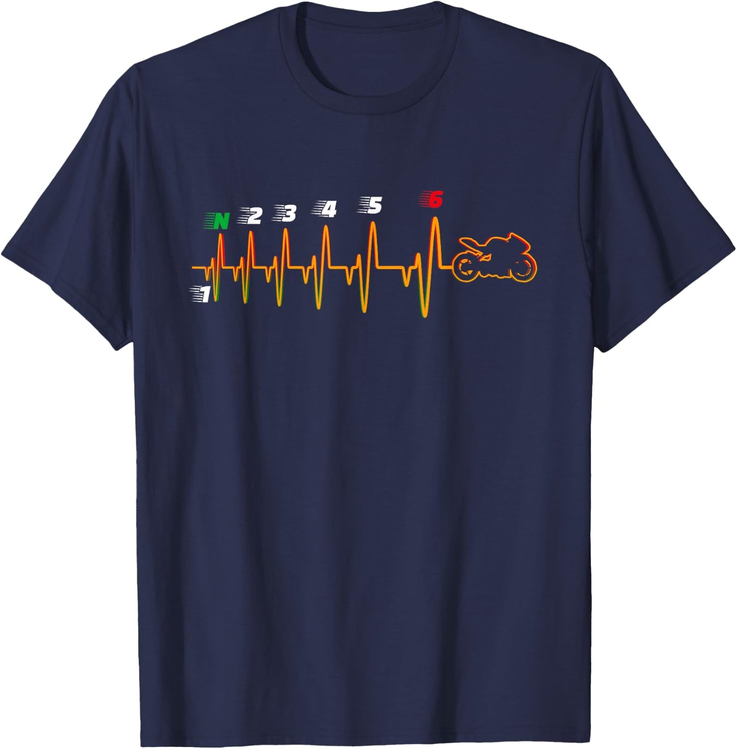 Motorcycle gear shift 1N23456 heartbeat Biker T-Shirt - T-Shirt | Navy