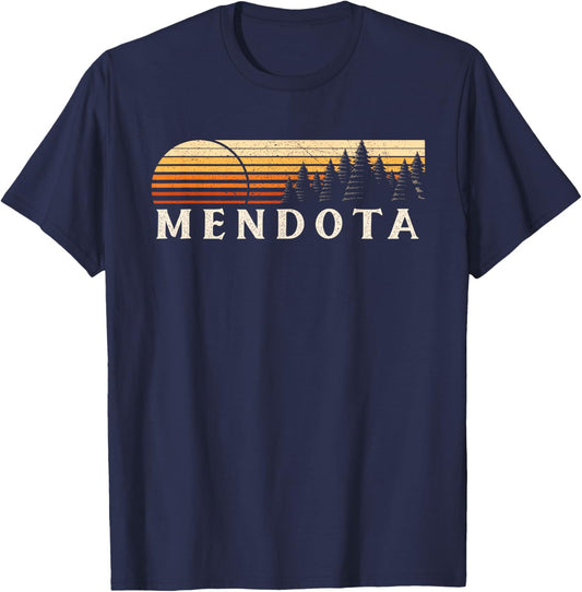 Mendota, VA Vintage Evergreen Sunset Eighties Retro T-Shirt - T-Shirt | Navy