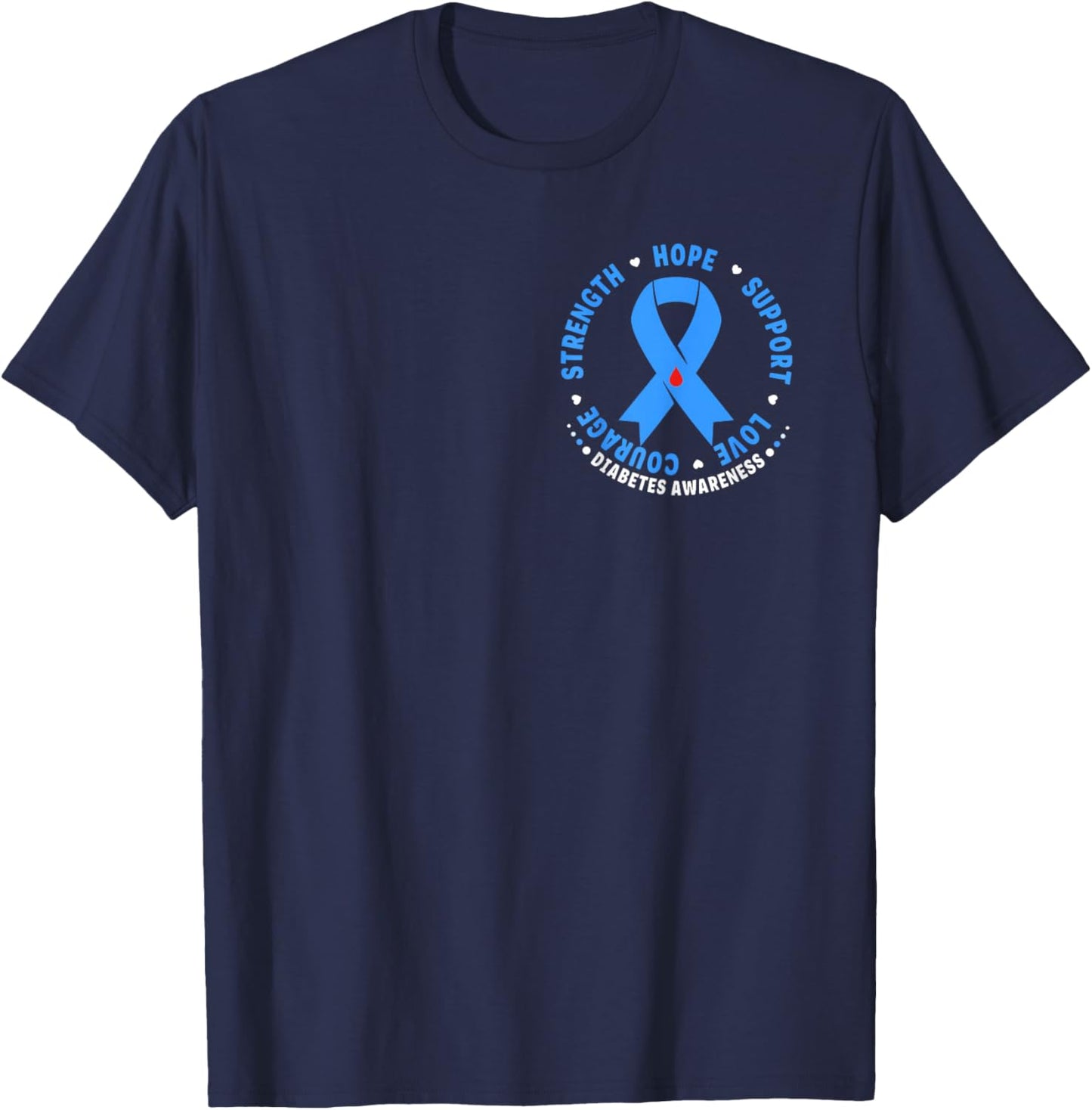 Diabetes Awareness Month Blue Love Ribbon Support T1D T2D T-Shirt - T-Shirt | Navy