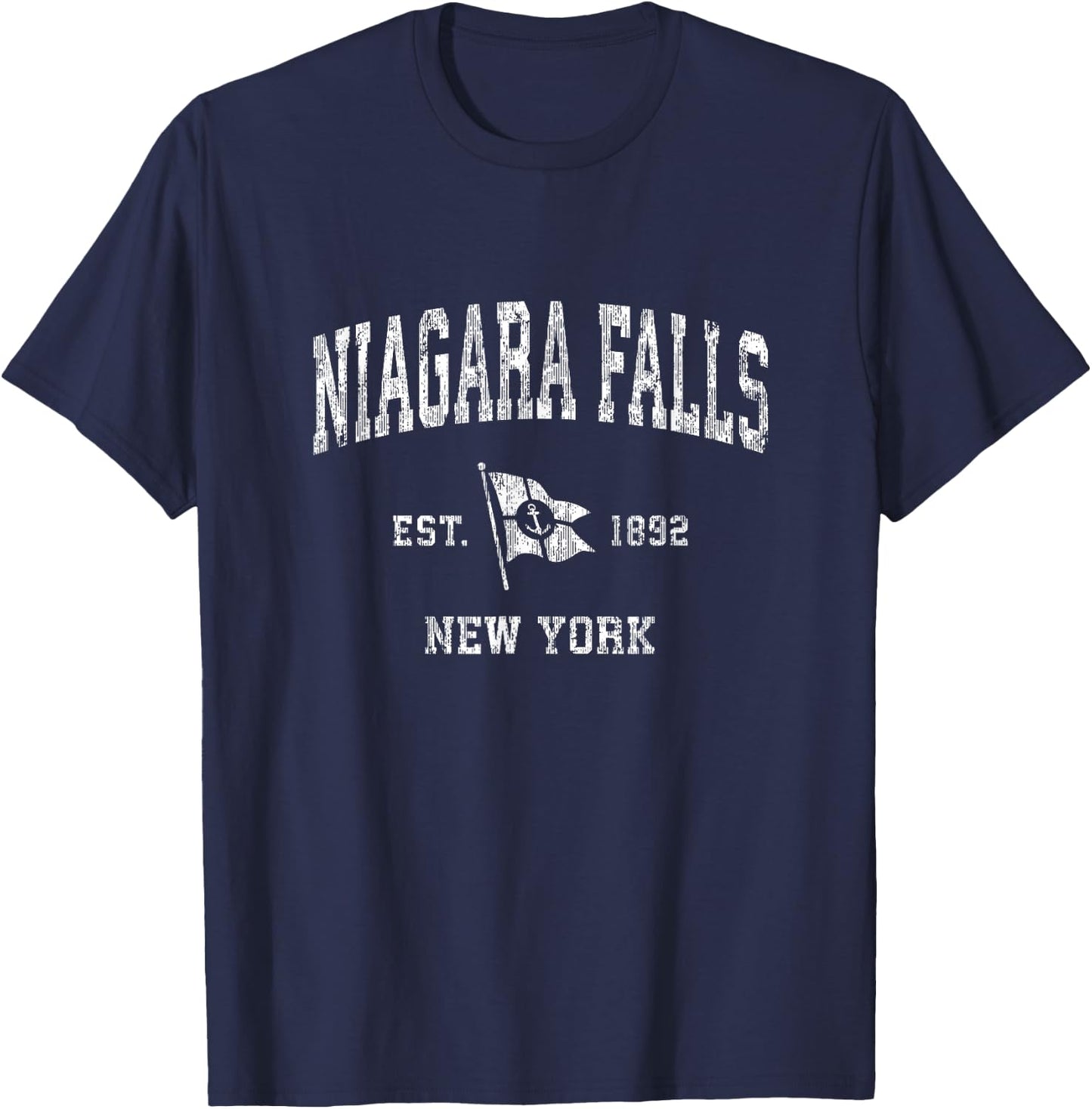 Niagara Falls NY Vintage Nautical Boat Anchor Flag Sports T-Shirt - T-Shirt | Navy