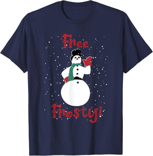 Free Frosty Snowman In Winter Snows White Xmas T-Shirt - T-Shirt | Navy