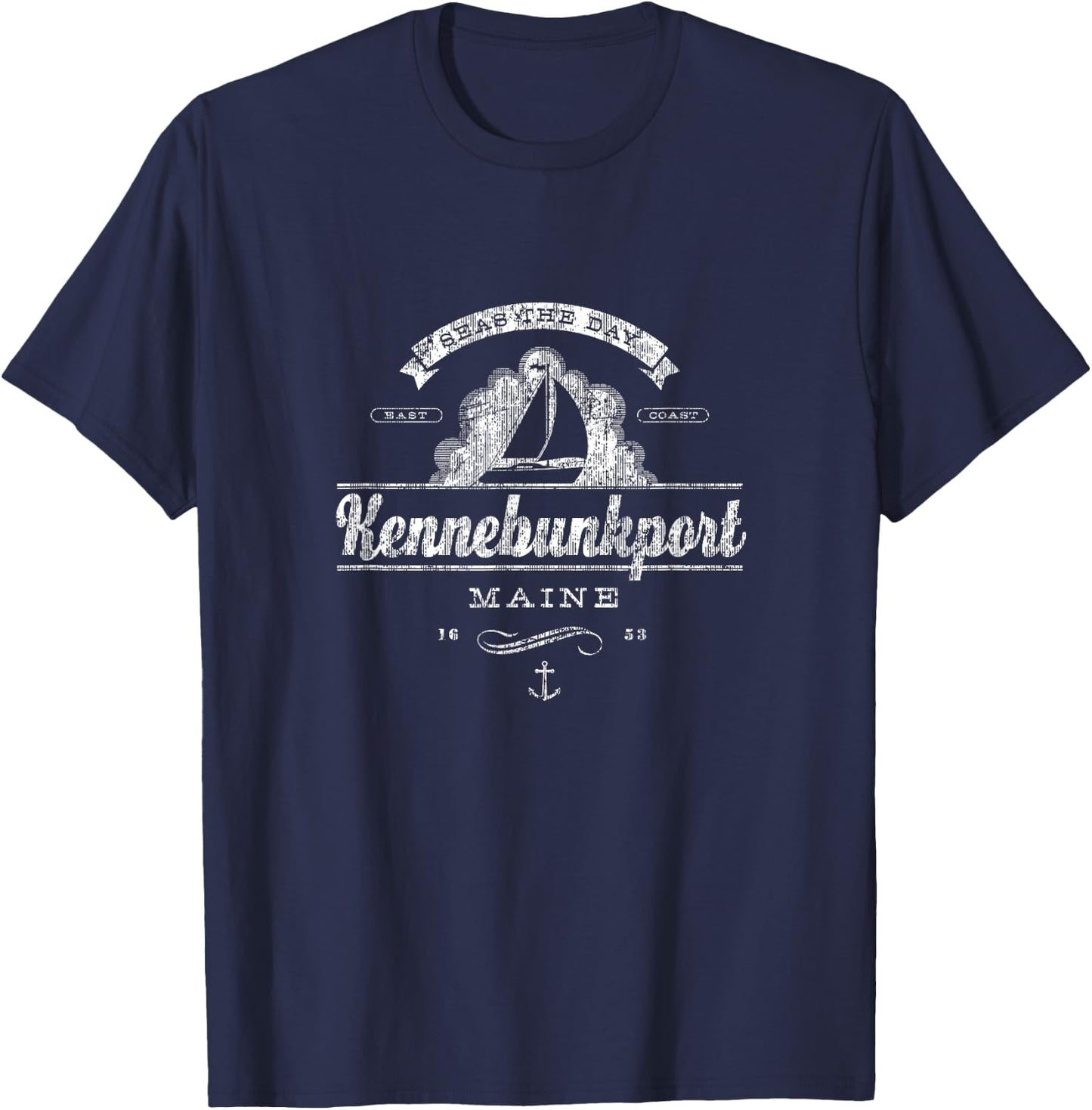 Kennebunkport ME Sailboat Vintage Nautical T-Shirt - T-Shirt | Navy