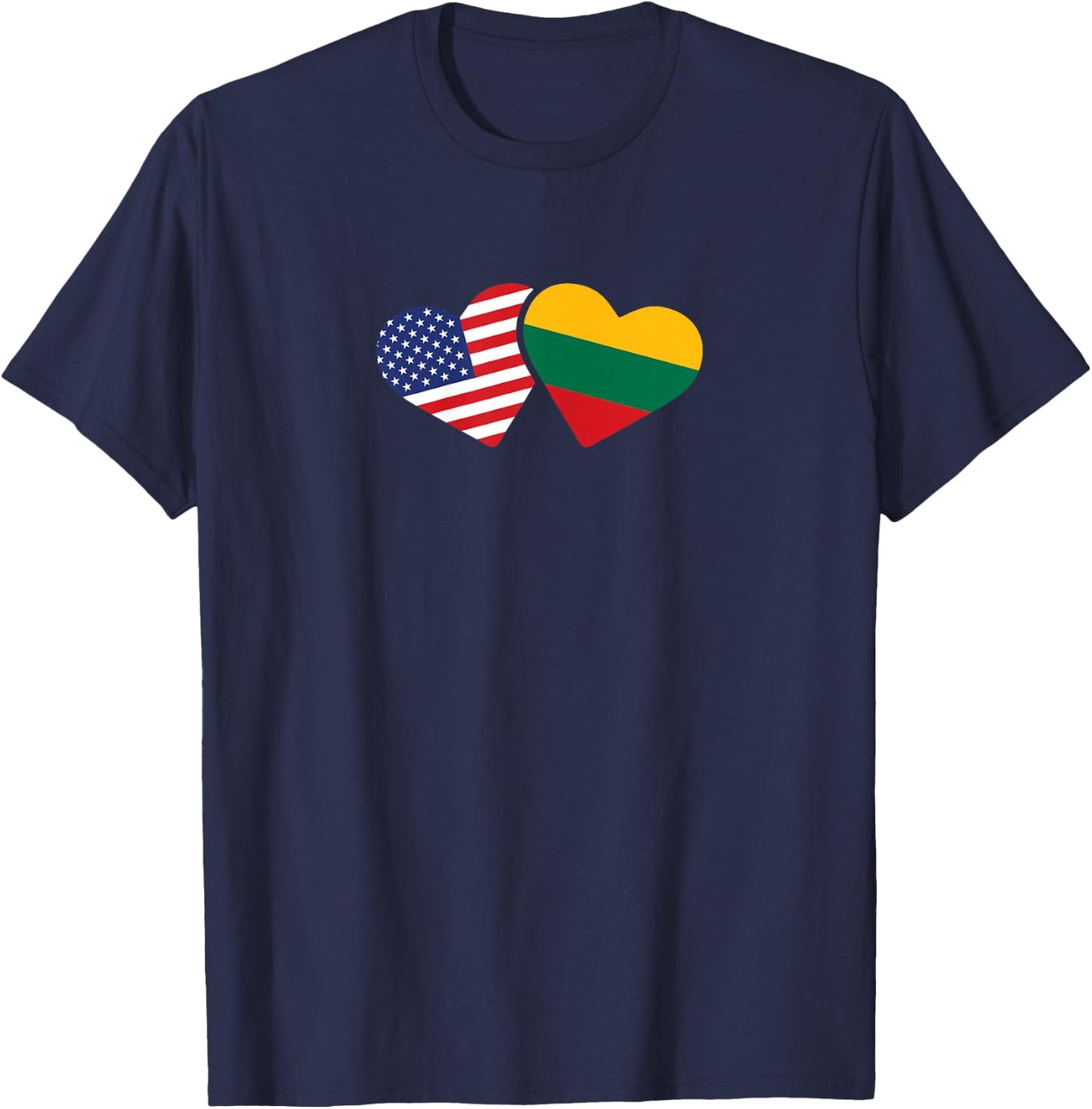 Lithuania USA Flag T Shirt Heart Lithuanian Americans Love T-Shirt - T-Shirt | Navy