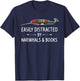 Easily Distracted By Narwhals & Books Lover Gift Narwhale T-Shirt - T-Shirt | Navy