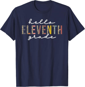 Hello Eleventh Grade Leopard Teacher Back to School T-Shirt - T-Shirt | Navy