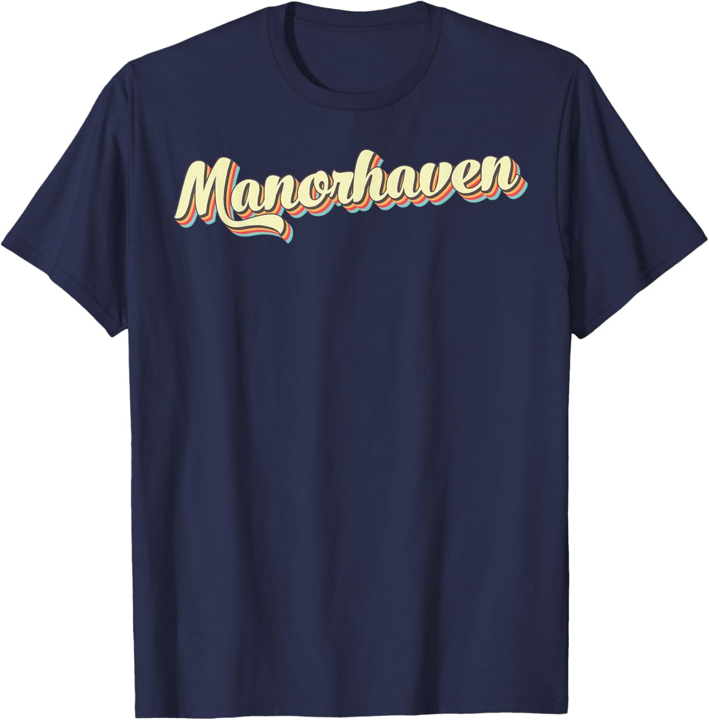 Manorhaven Retro Art Baseball Font Vintage T-Shirt - T-Shirt | Navy