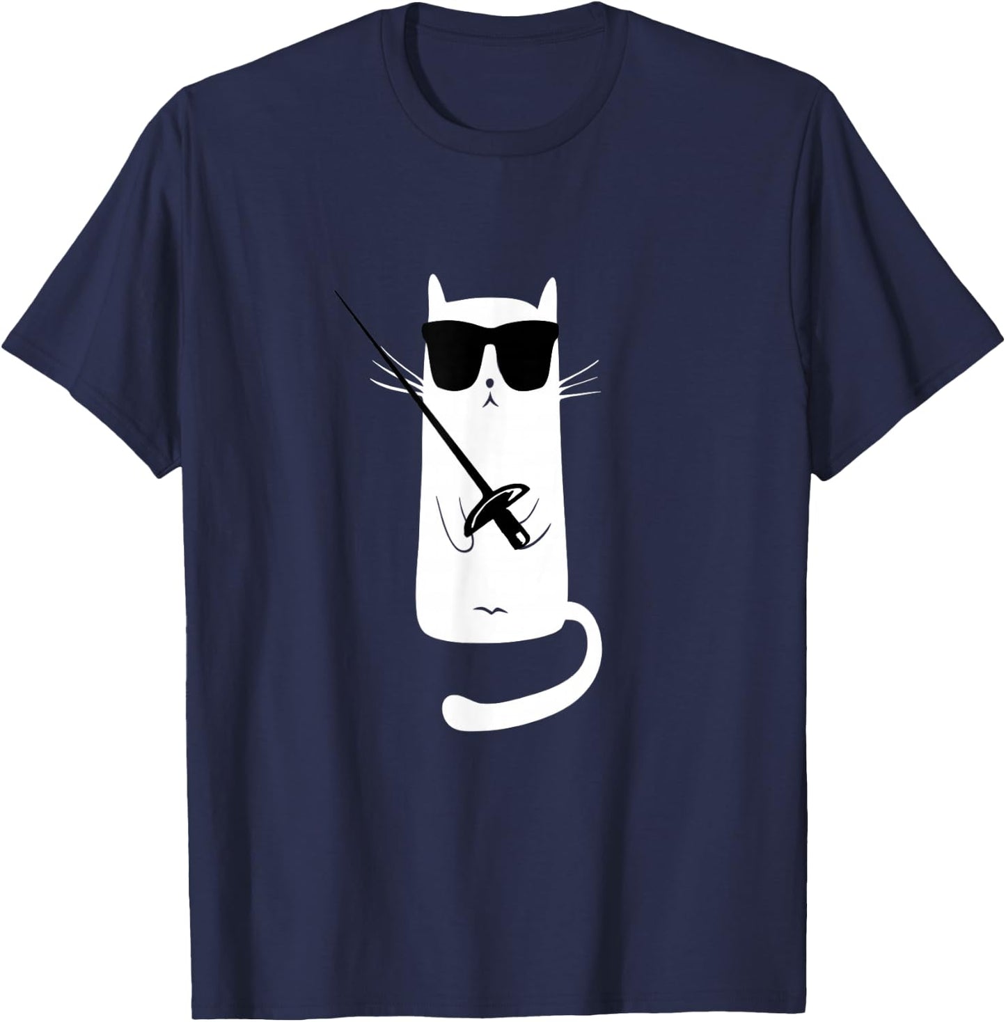 Funny Cat Wearing Sunglasses Fencing T-Shirt - T-Shirt | Navy