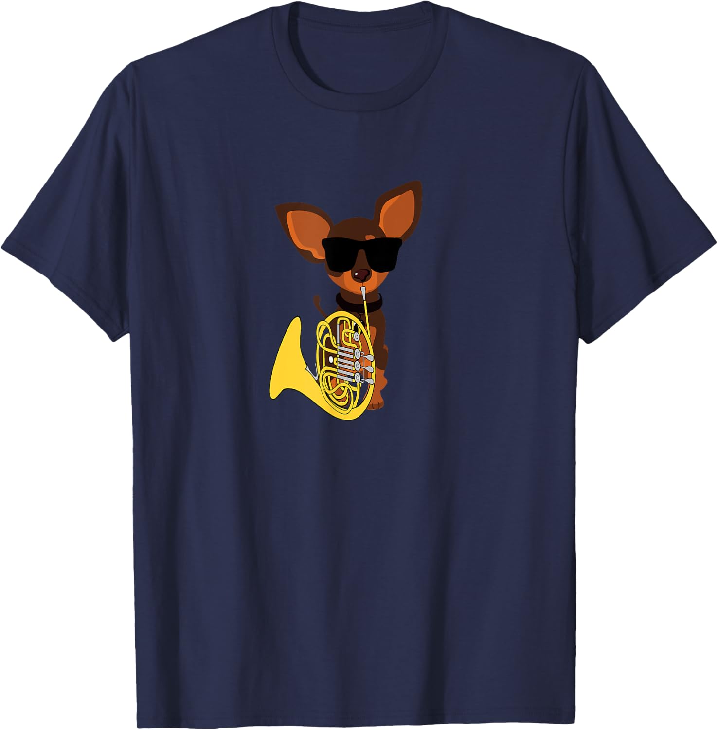 Funny Dog Wearing Sunglasses Playing French Horn Women Kids T-Shirt - T-Shirt | Navy