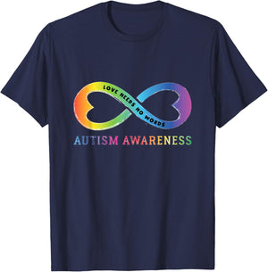 Infinity Heart Love Autism Awareness Needs No Words Tie Dye T-Shirt - T-Shirt | Navy