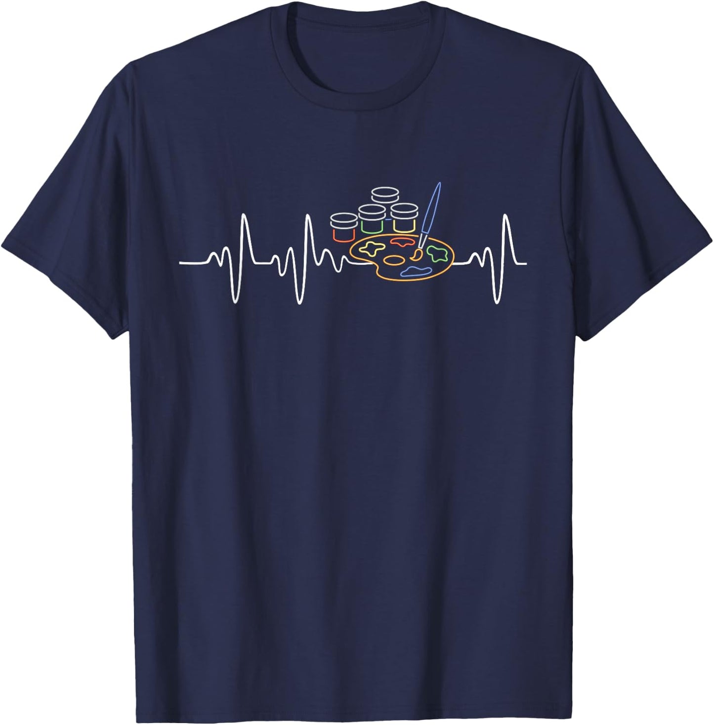 Paint Palette Art Gallery Gift Heartbeat Artist T-Shirt - T-Shirt | Navy