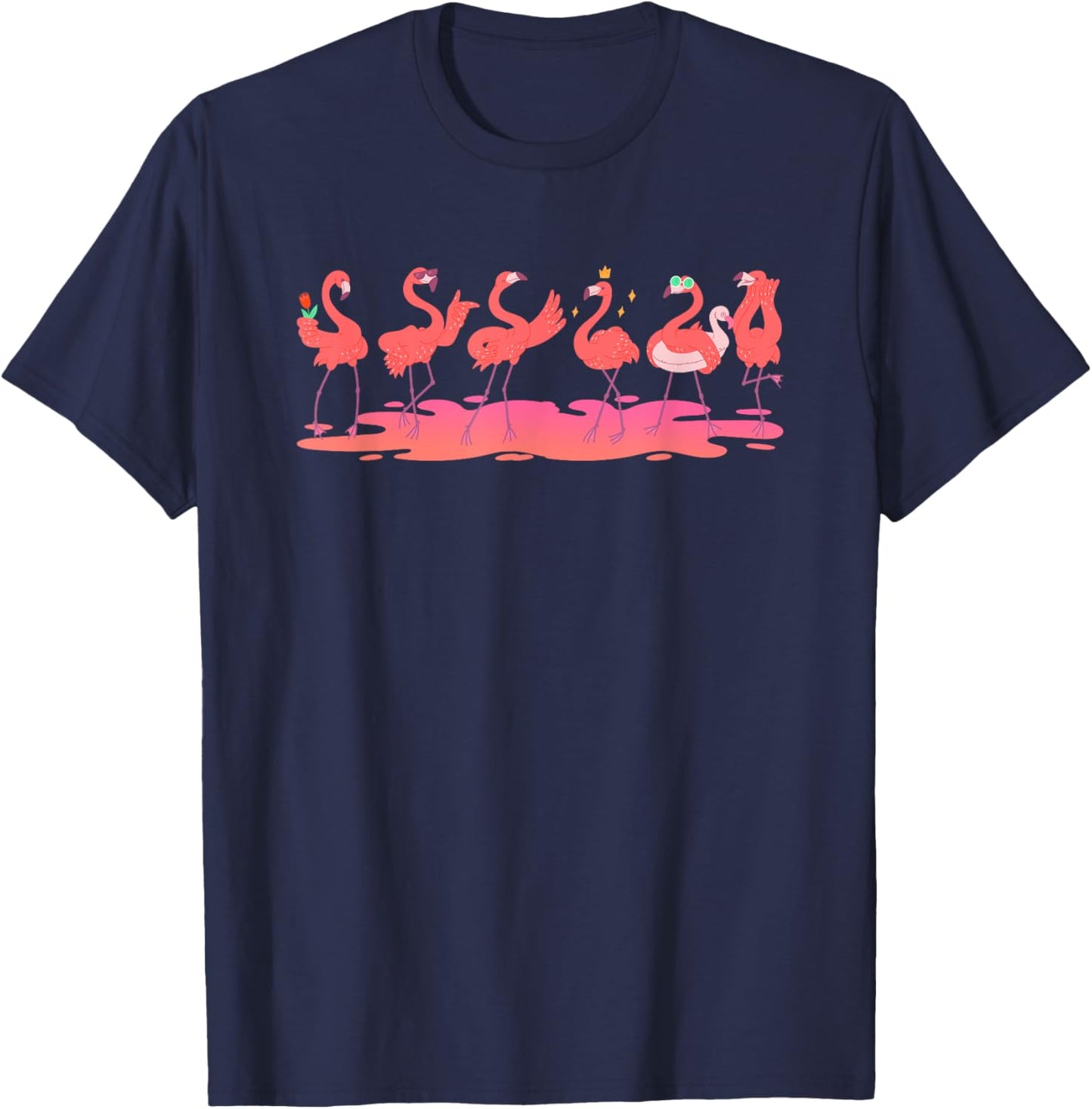 Funny Dancing Flamingo | Flamingos Party T-Shirt - T-Shirt | Navy