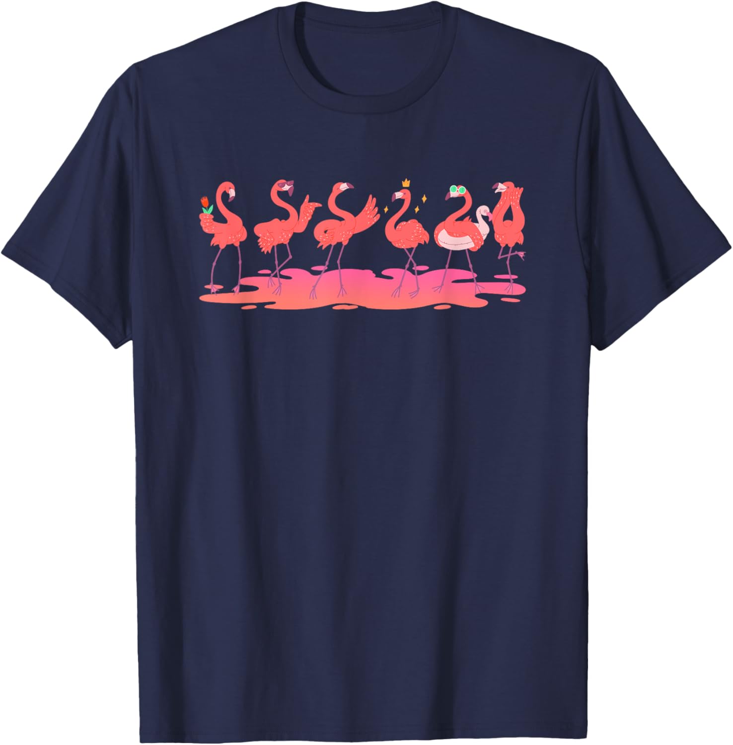 Funny Dancing Flamingo | Flamingos Party T-Shirt - T-Shirt | Navy