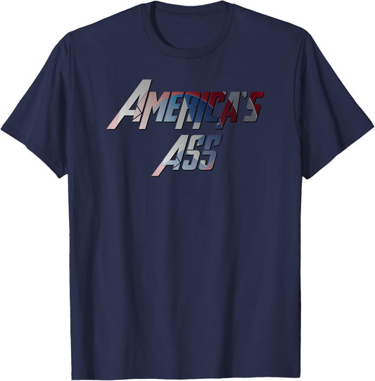 Captain Shirts Co America's Ass Funny - Men's Black Classic Fit Short Sleeve Cotton - Small T-Shirt - T-Shirt | Navy