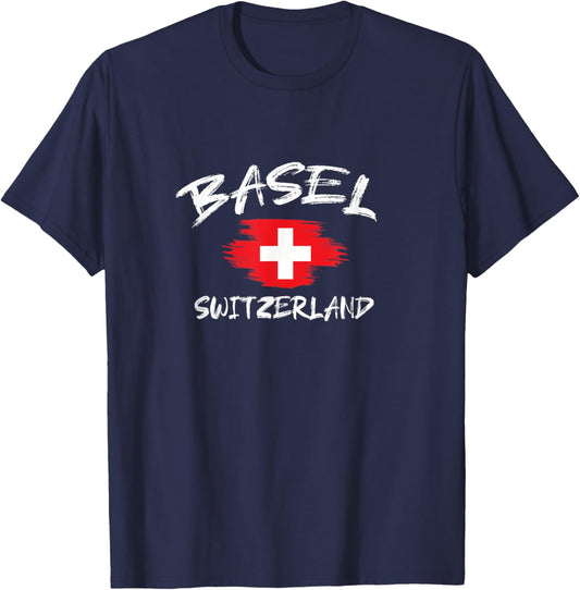 Basel Switzerland Souvenir Swiss Country Flag Brushed T-Shirt - T-Shirt | Navy