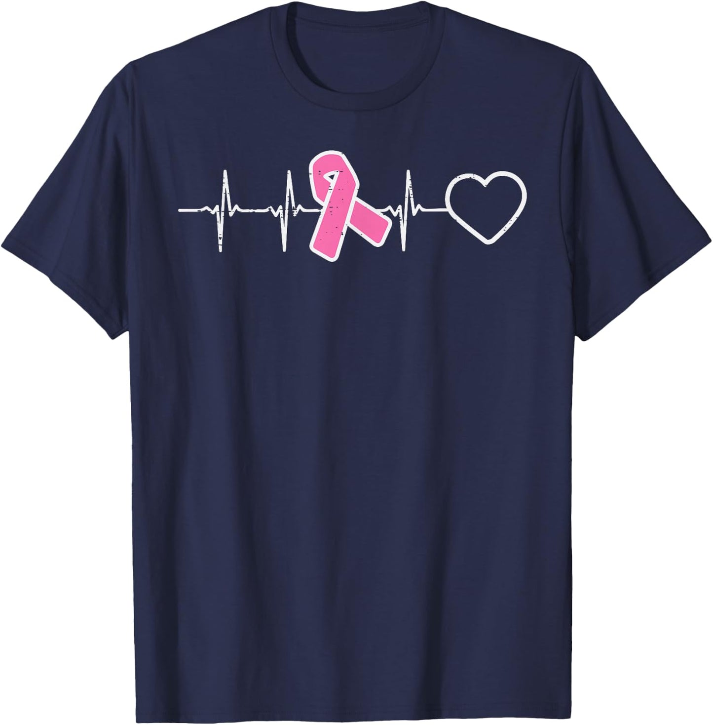 Heartbeat Pink Ribbon Nurse Srub Breast Cancer Awareness T-Shirt - T-Shirt | Navy