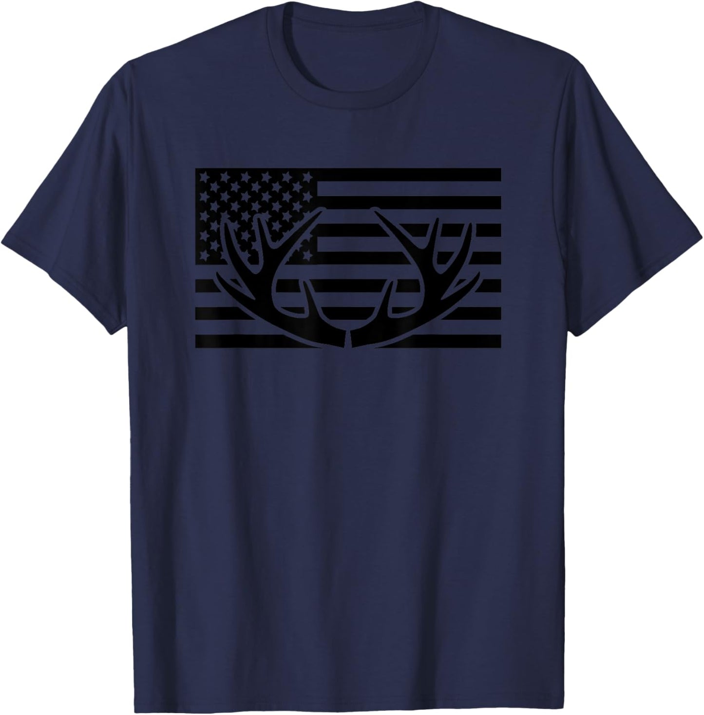 American Flag Outdoor Antlers Elk Deer T-Shirt - T-Shirt | Navy