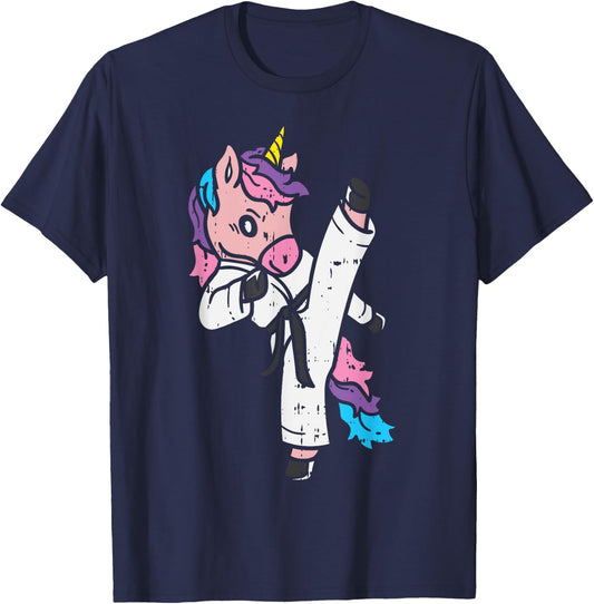 Kicking Unicorn Martial Art Cute Karate Taekwondo Girls Gift T-Shirt - T-Shirt | Navy