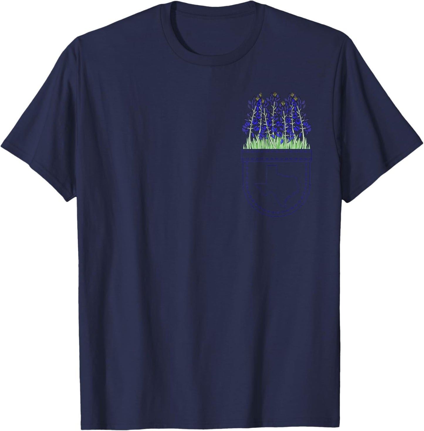 Cute Faux Pocket Texas Bluebonnet Floral Wildflower Lover T-Shirt - T-Shirt | Navy