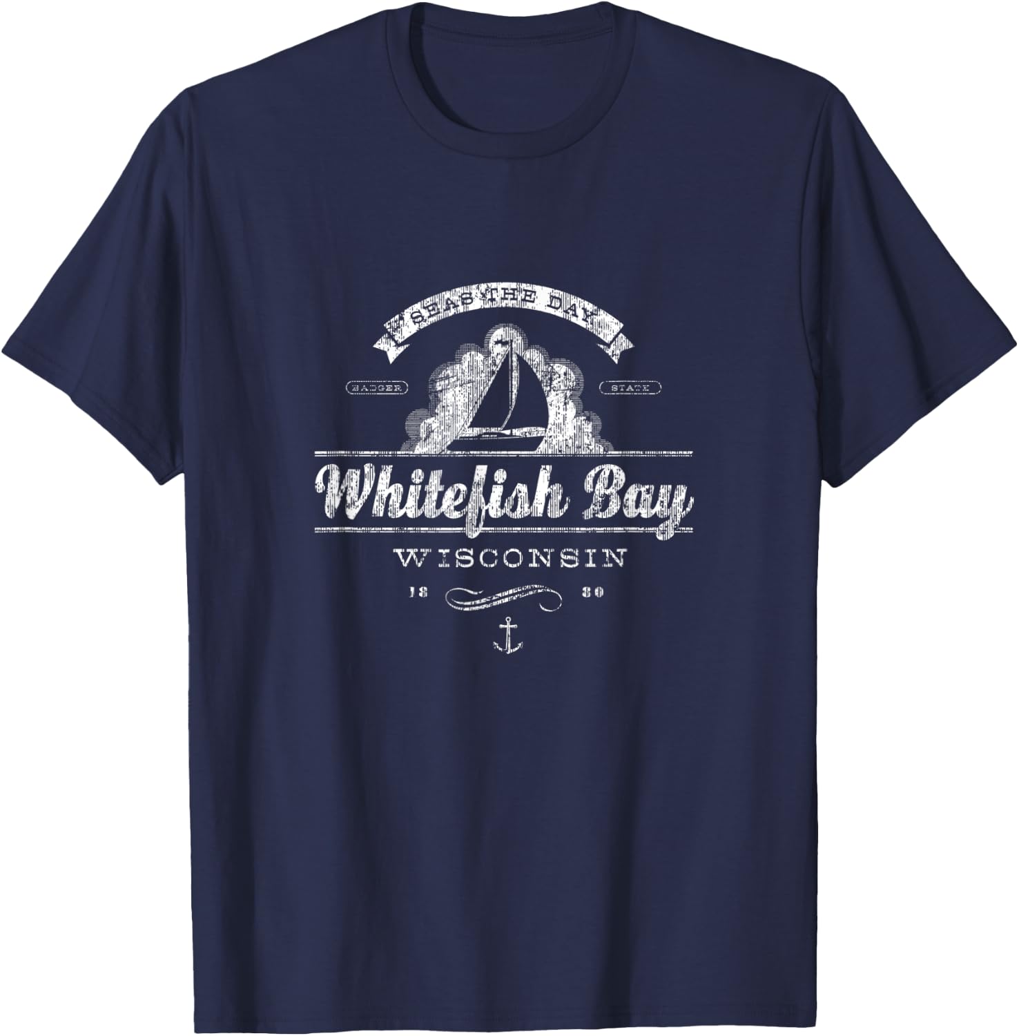 Whitefish Bay WI Sailboat Vintage Nautical T-Shirt - T-Shirt | Navy