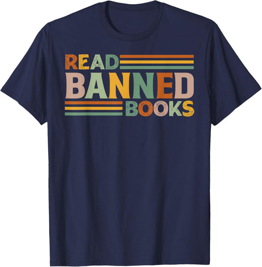 Cool Publication - Read - Old Stuff Read Banned Books - -Adults - Black - Small - Short Sleeve T-Shirt - T-Shirt | Navy