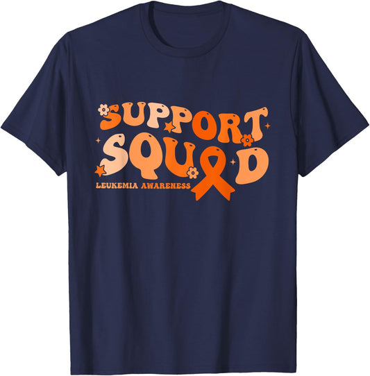 Support Squad Orange Ribbon Leukemia Blood Cancer Awareness T-Shirt - T-Shirt | Navy