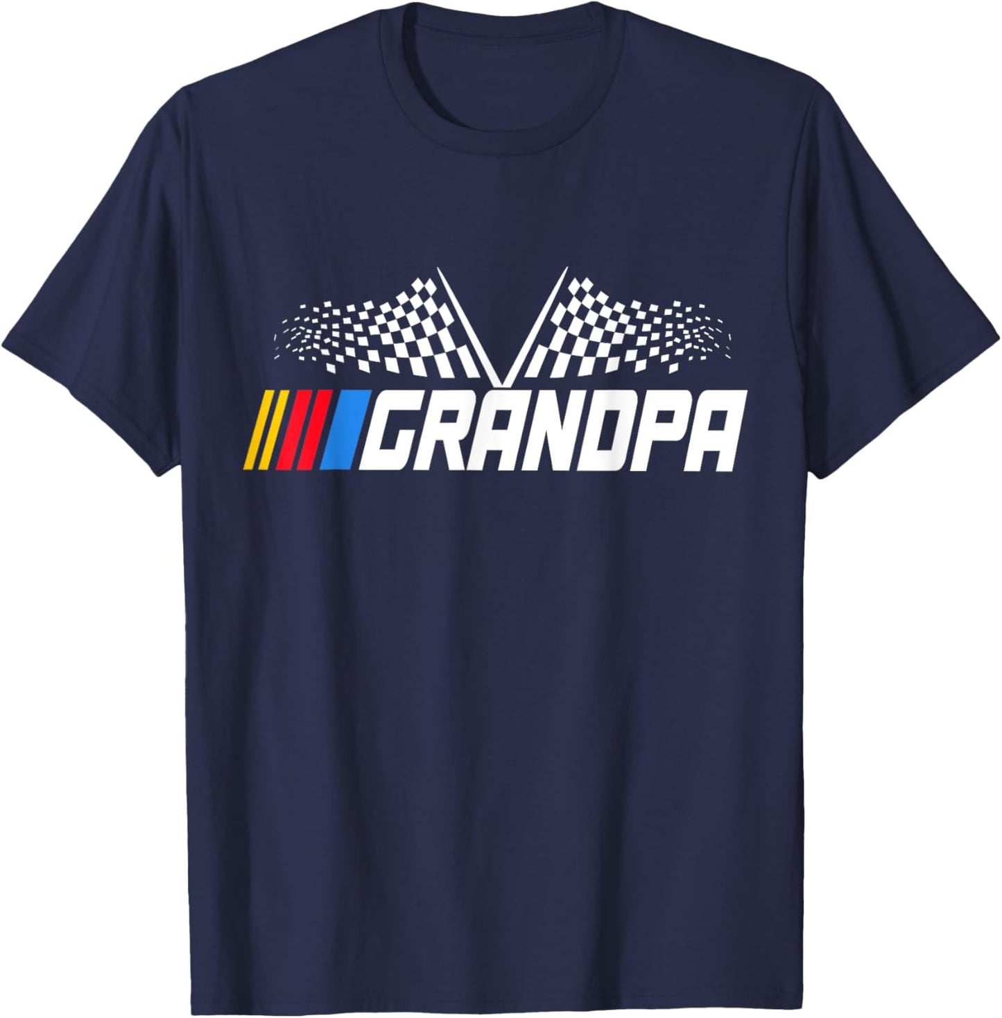 Grandpa Race Car Fan Checkered Flag funny Grandpa's Race Day T-Shirt - T-Shirt | Navy
