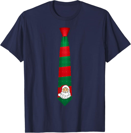 Santa Christmas Tie, Necktie Funny Dress Xmas Graphic T-Shirt - T-Shirt | Navy