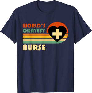 World's Okayest Nurse - Funny Retro Vintage Sunset Nurse T-Shirt - T-Shirt | Navy