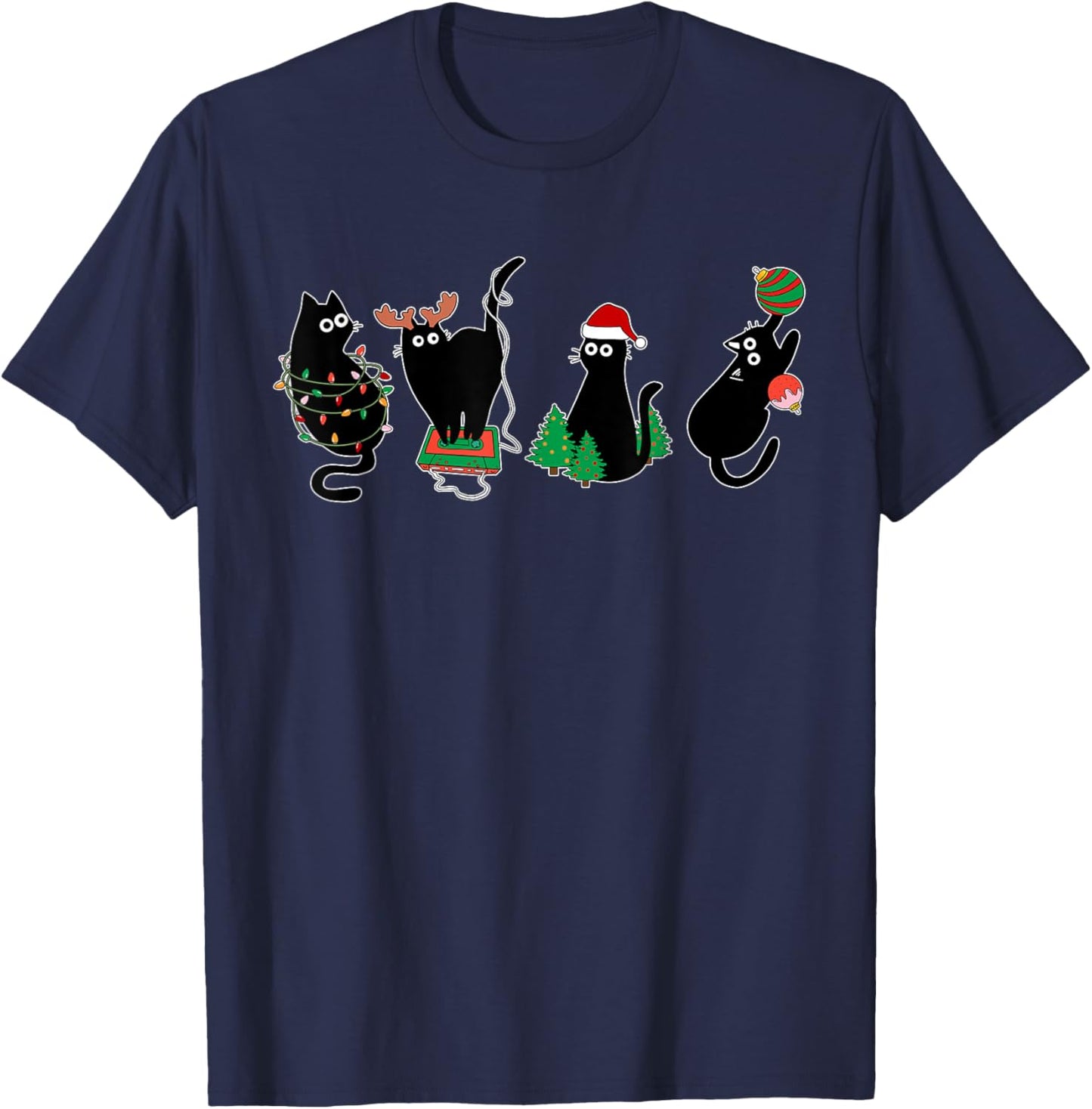 Black Cat Lover Family Xmas Christmas Pajama Matching Women Kids T-Shirt - T-Shirt | Navy