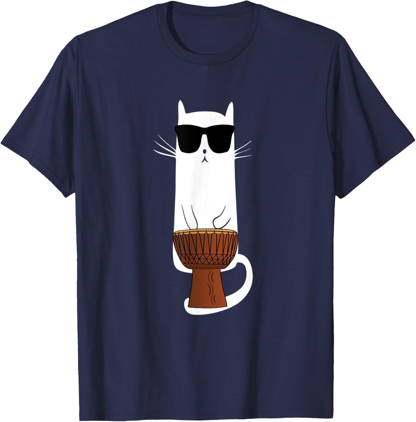 Funny Cat Wearing Sunglasses Playing Bongo's Women Kids T-Shirt - T-Shirt | Navy