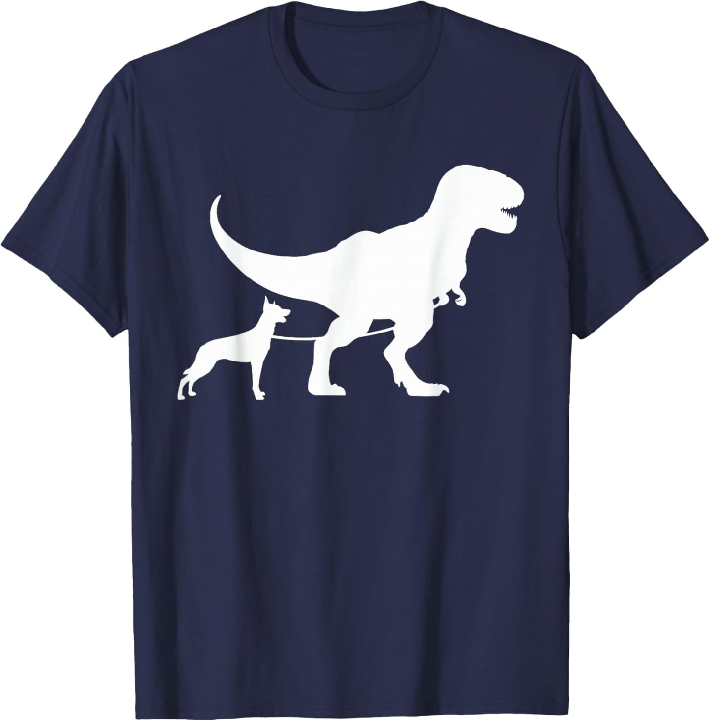 T-Rex Walking a Dog Funny Belgian Malinois Dad Dog Lovers Men Women Kids T-Shirt - T-Shirt | Navy