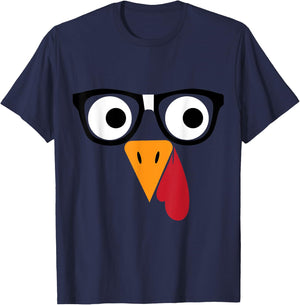 Nerdy Turkey Face with Geeky Glasses Thanksgiving Nerd Funny T-Shirt - T-Shirt | Navy
